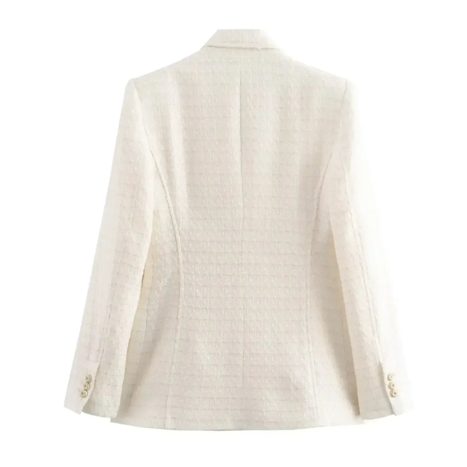 Ladies' new fashion Flip decoration slim double breasted Tweed Check textured suit coat retro long sleeved women's coat chic top