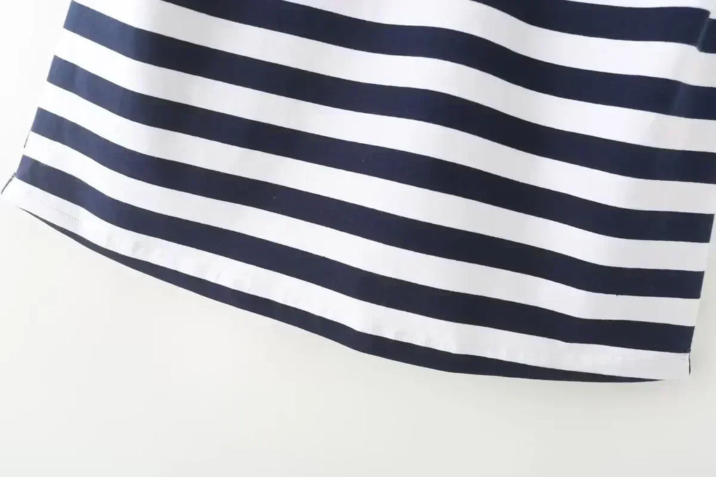 Women's New Fashion Shoulder Cushion Design Loose O Neck Casual Stripe T-shirt Top Retro Sleeveless Women's T-shirt
