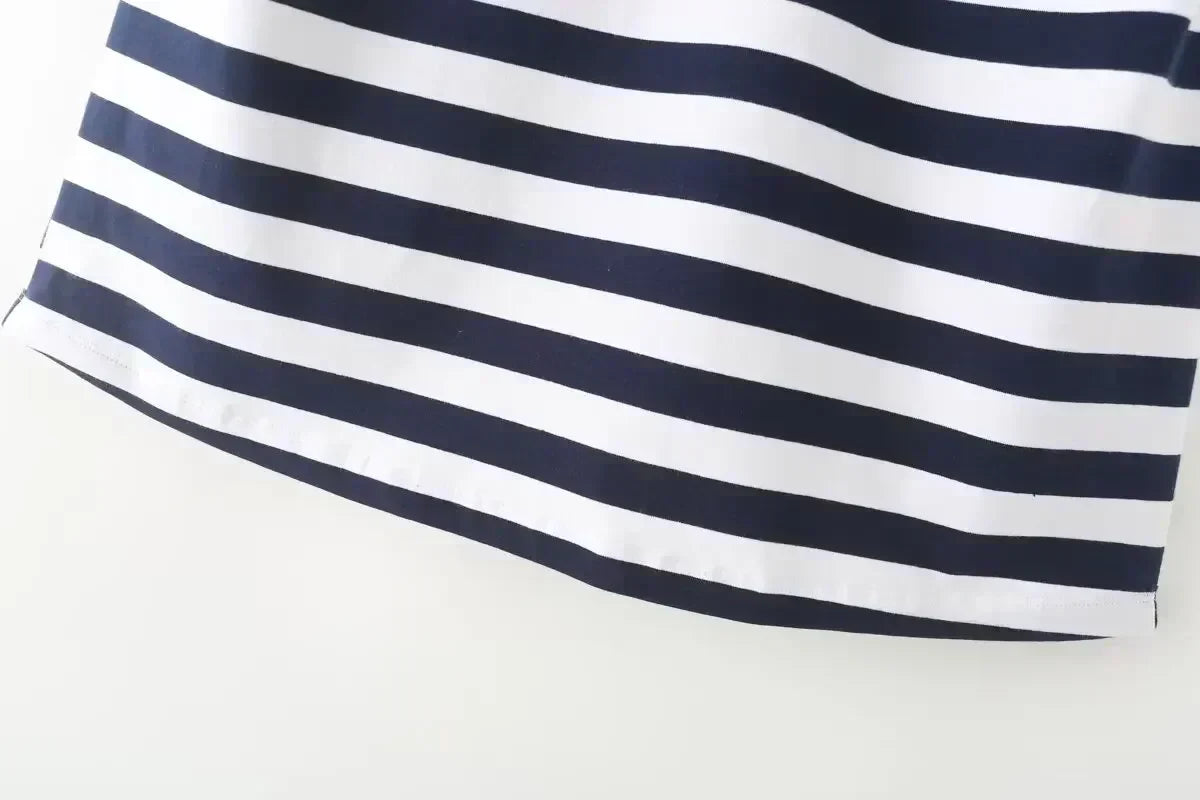 Women's New Fashion Shoulder Cushion Design Loose O Neck Casual Stripe T-shirt Top Retro Sleeveless Women's T-shirt