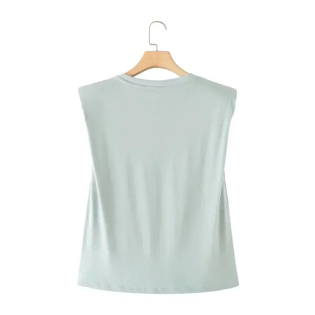 Women's New Fashion Shoulder Pad Decoration Short Multi Color Casual O Neck T-shirt Top Sleeveless Women's Tee Shirt Chic Top