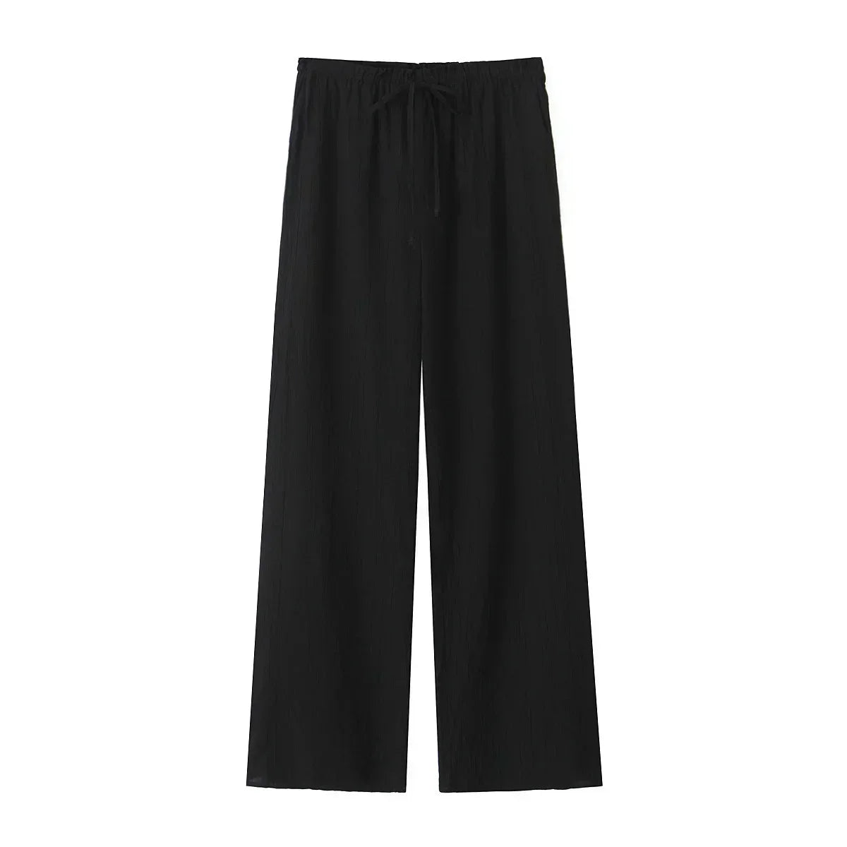 Women's new Chic Fashion loose side pocket pants casual versatile textured pants retro high waisted lace up women's pants