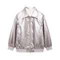 Women's new Fashion loose side pocket casual imitation leather jacket coat retro lapel long sleeved women's coat chic top