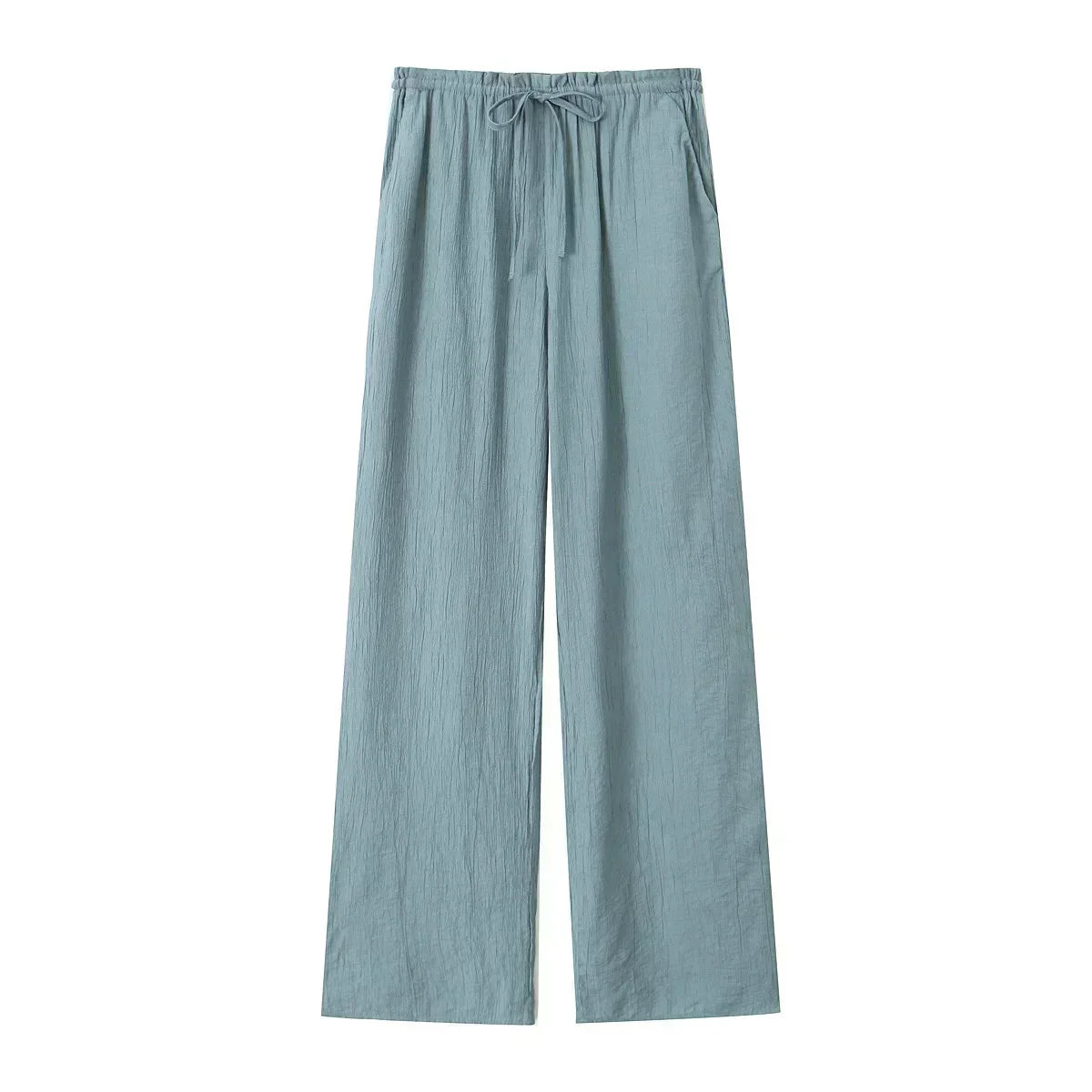 Women's new Chic Fashion loose side pocket pants casual versatile textured pants retro high waisted lace up women's pants