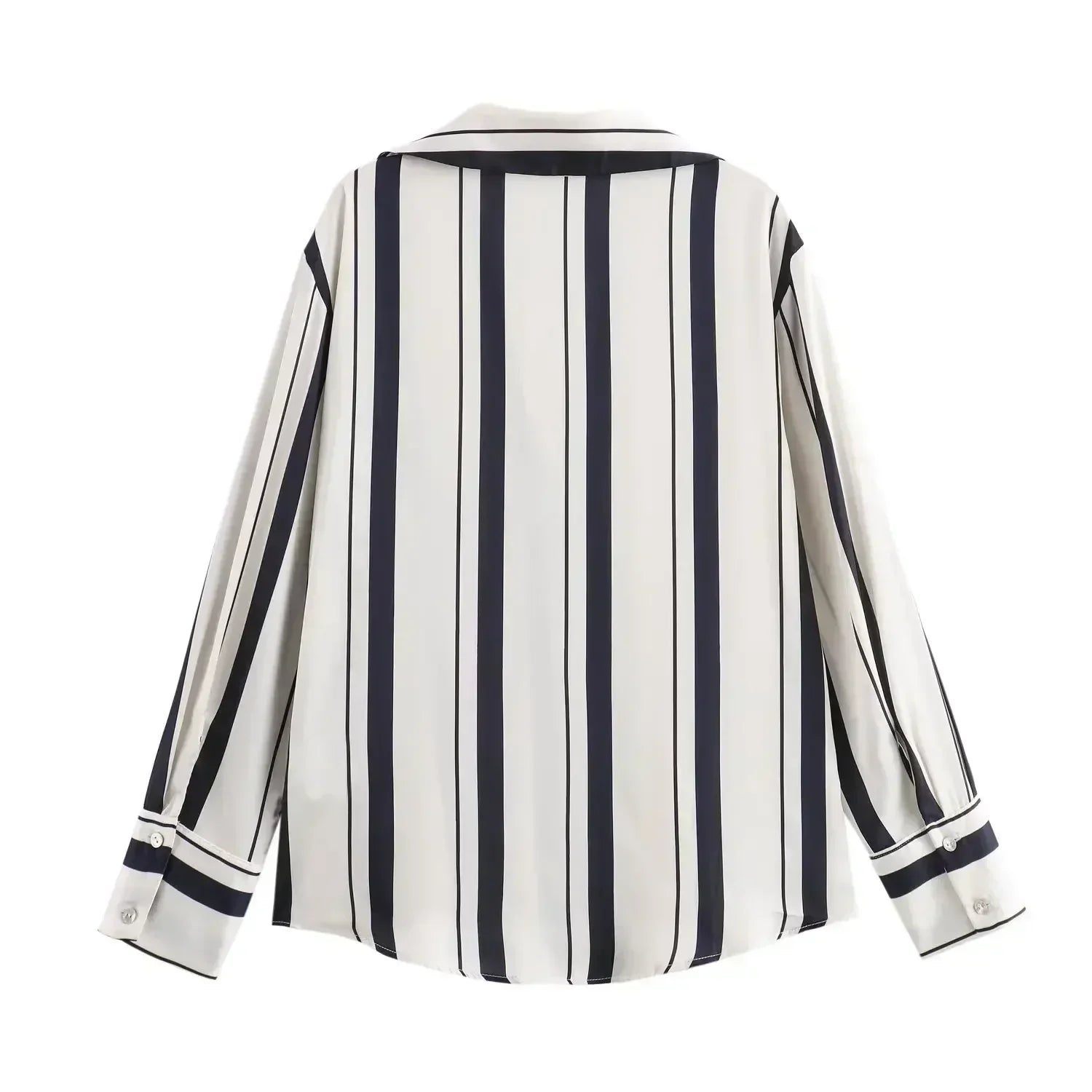 Women's new fashion loose printed striped shirt casual single breasted satin shirt retro long sleeved women's shirt chic top