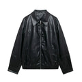 Women's 2024 New Fashion Casual Side Pocket Solid Lapel Faux Leather Jacket Coat Retro Long Sleeve Zipper Women's Coat Chic Top