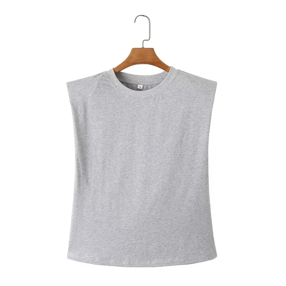 Women's New Fashion Shoulder Pad Decoration Short Multi Color Casual O Neck T-shirt Top Sleeveless Women's Tee Shirt Chic Top