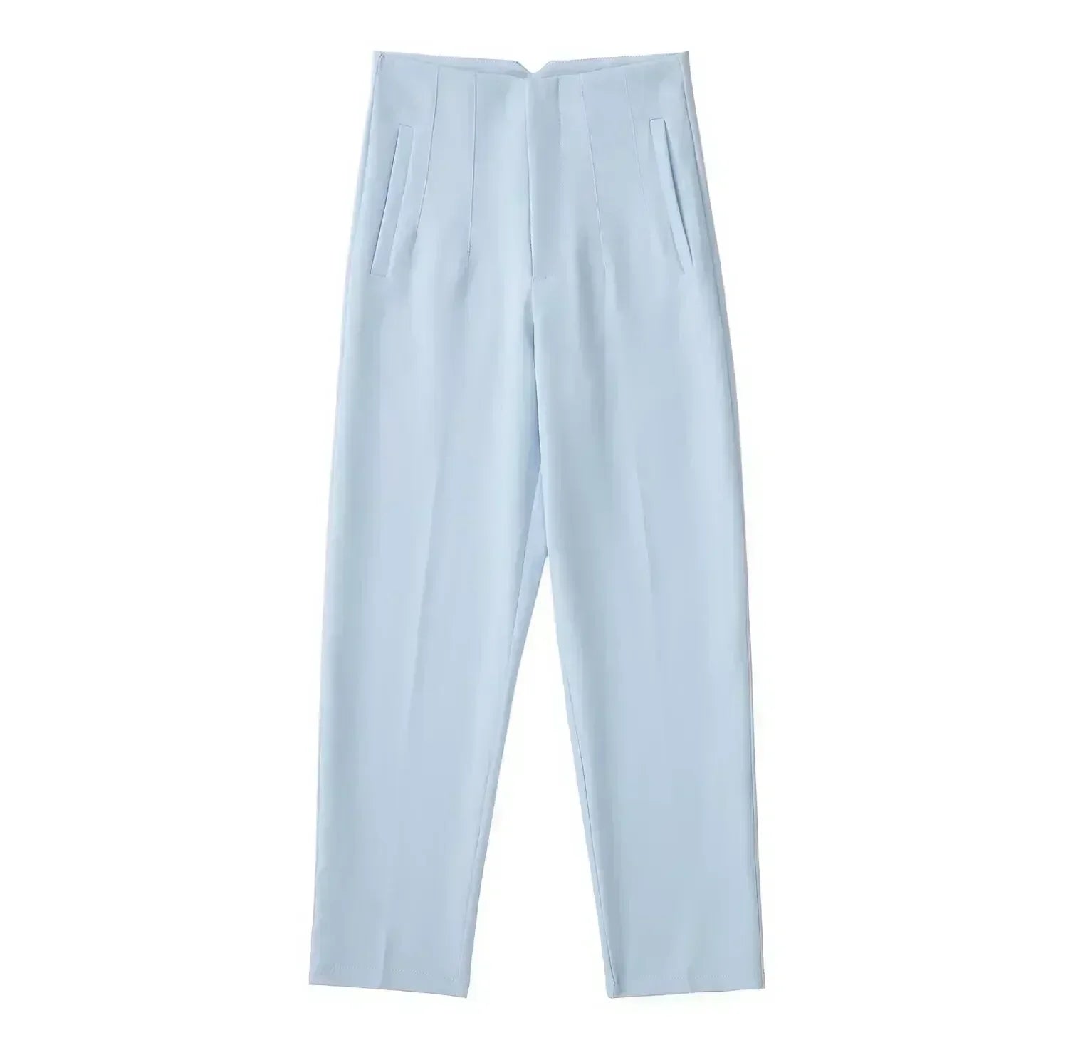 Women's Summer New Chic Fashion Side Pocket Decoration Casual Striped Pants Retro High Rope Zipper Women's Ankle Pants Mujer
