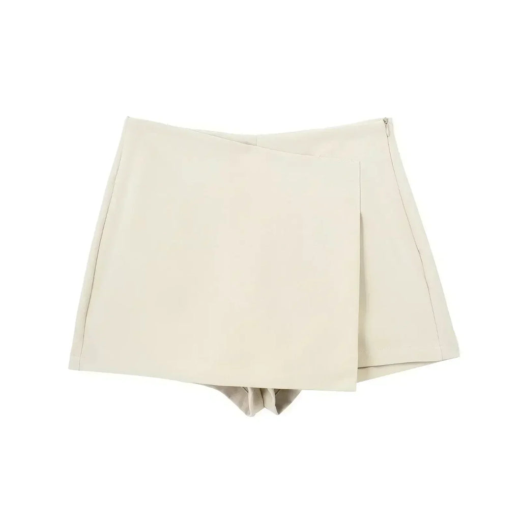 Women's New Chic Fashion Multi color Versatile Slim Asymmetric Shorts Skirts Retro High Waist Side Zipper Women's Skirts Mujer