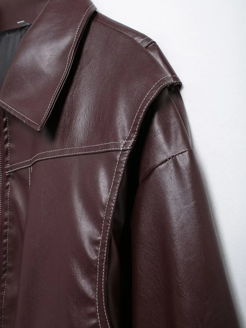 Women's new Fashion loose side pocket casual imitation leather jacket coat retro lapel long sleeved women's coat chic top