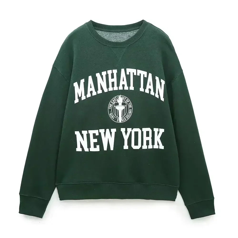 2024 women's new fashion printed letter decoration loose casual long sleeved sweatshirt Vintage O-neck women's pullover
