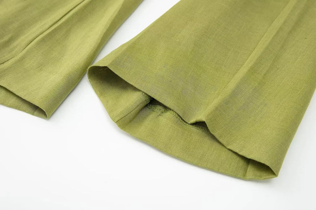 Women's New Chic Fashion Loose Side Pocket Linen Blended Wide Leg Pants Retro Elastic Waist Drawstring Women's Pants Mujer