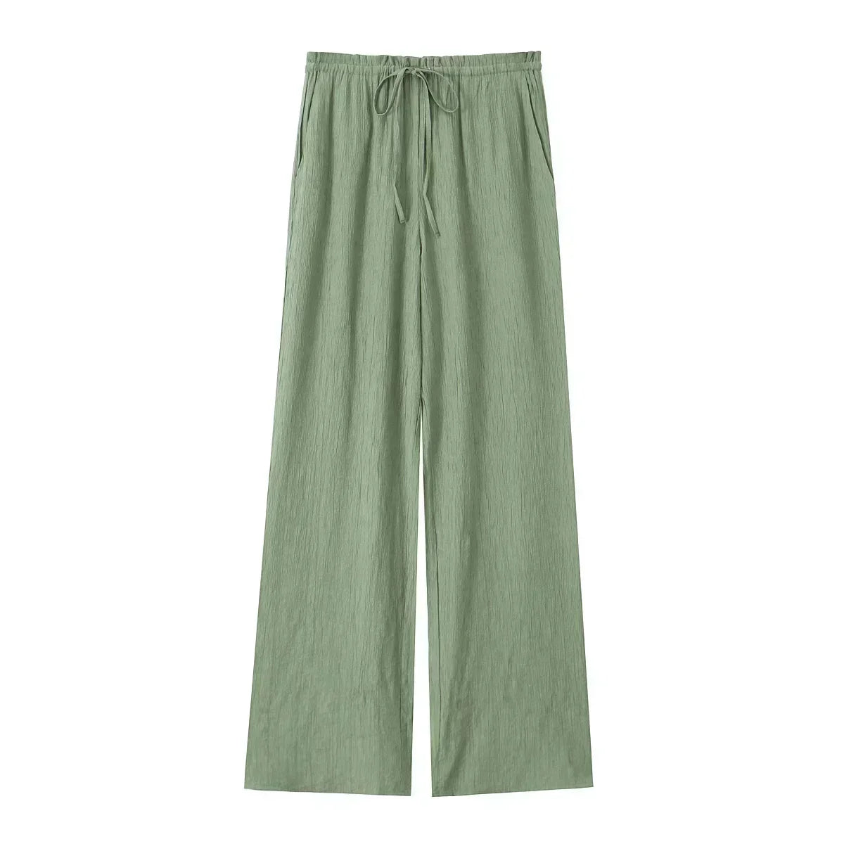 Women's new Chic Fashion loose side pocket pants casual versatile textured pants retro high waisted lace up women's pants
