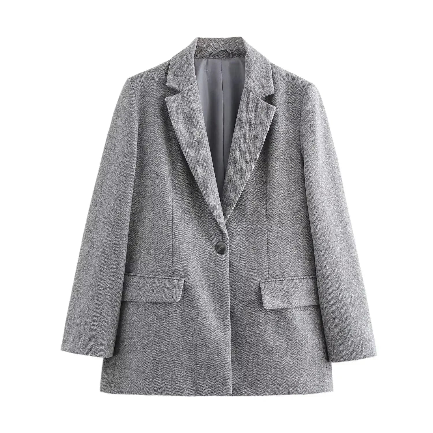 Women's New Fashion Flip Decoration Casual Single breasted Twill Woolen Blazer Coat Vintage Long sleeved Women's Coat Chic Top