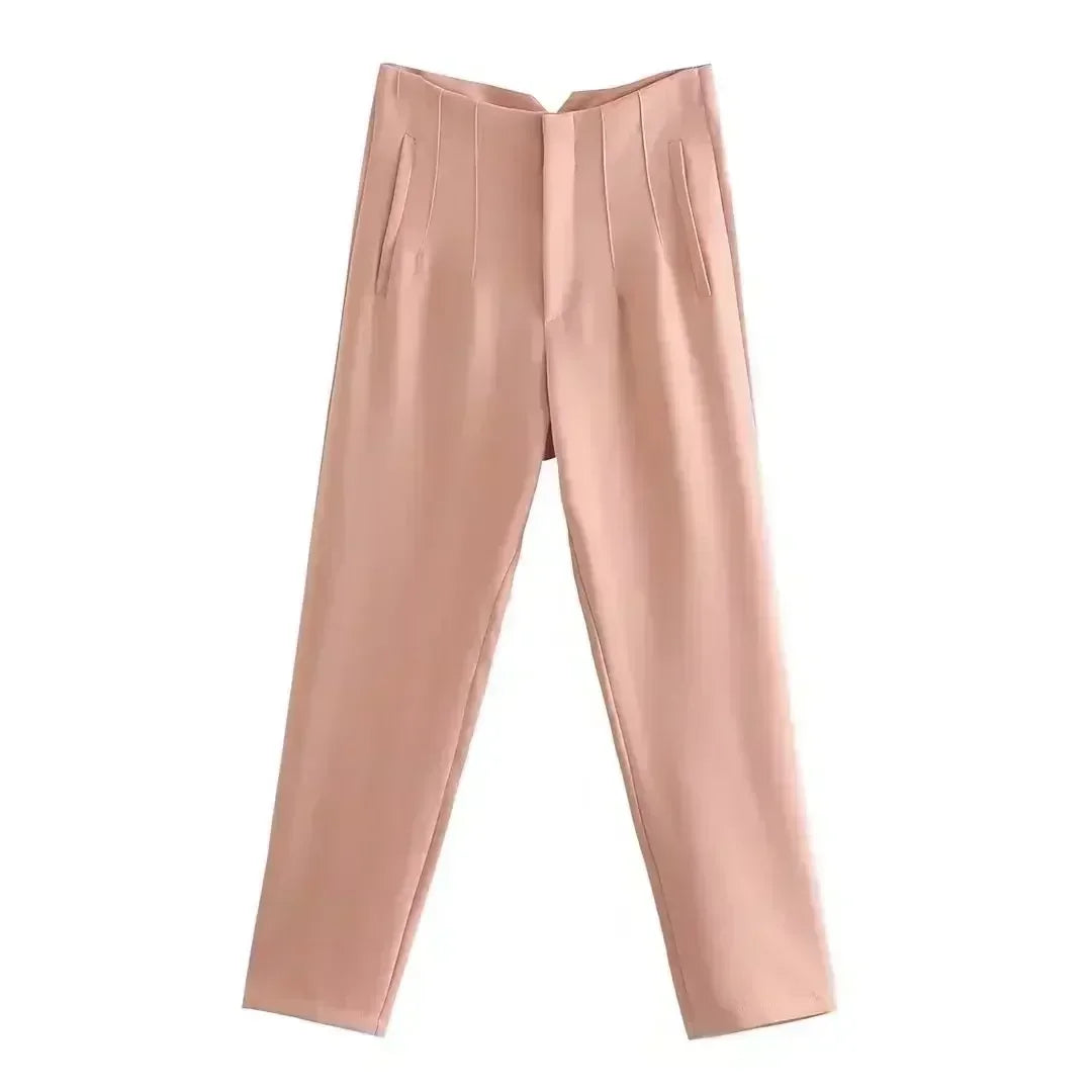 Woman Pants 2023 Chic Fashion Office Wear Pants For Women Vintage High Waist Zipper Fly Female Ankle Trousers Mujer