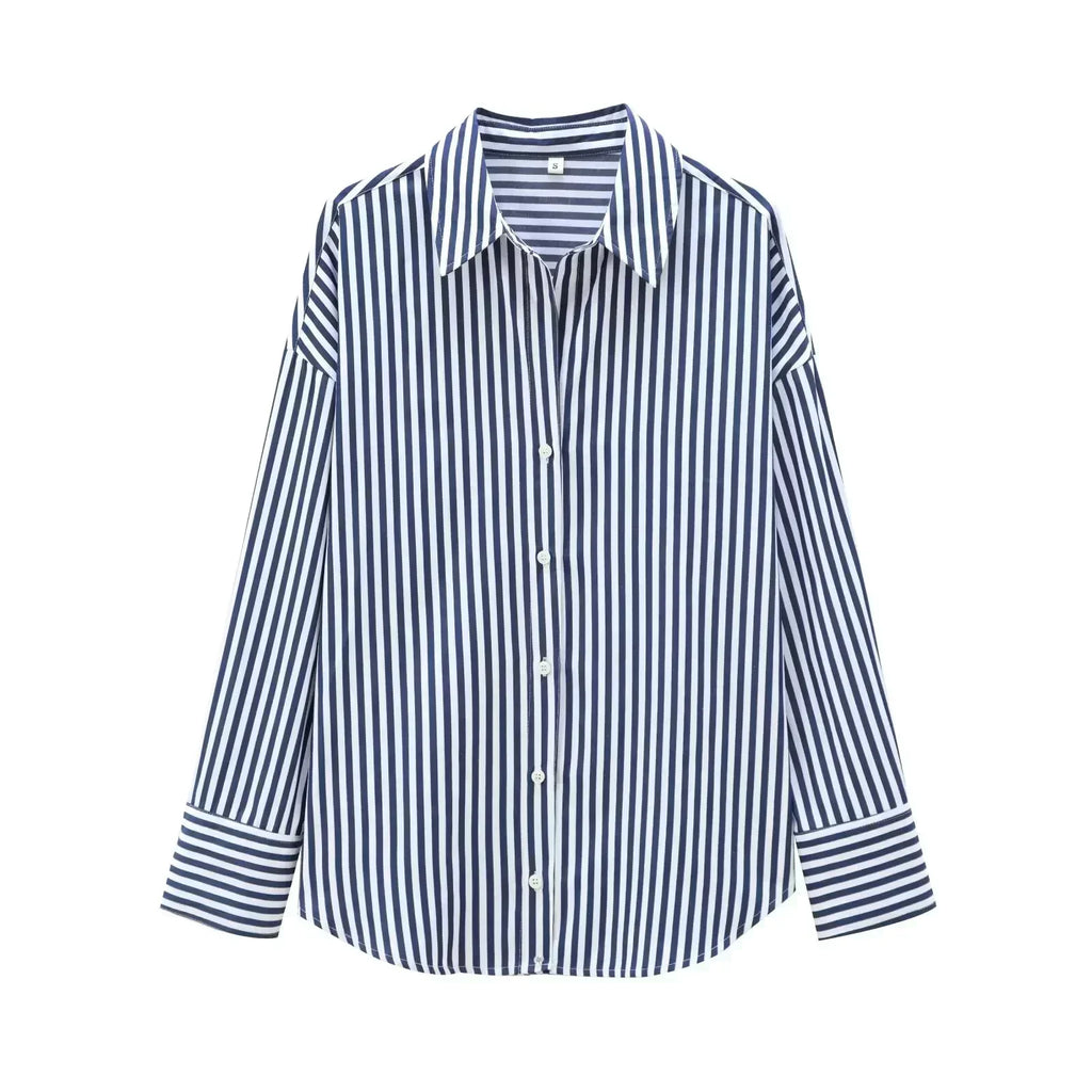 Women's 2024 New Fashion Loose Basic Style Casual Poplin Shirt Retro Long Sleeve Button up Women's Shirt Unique Top