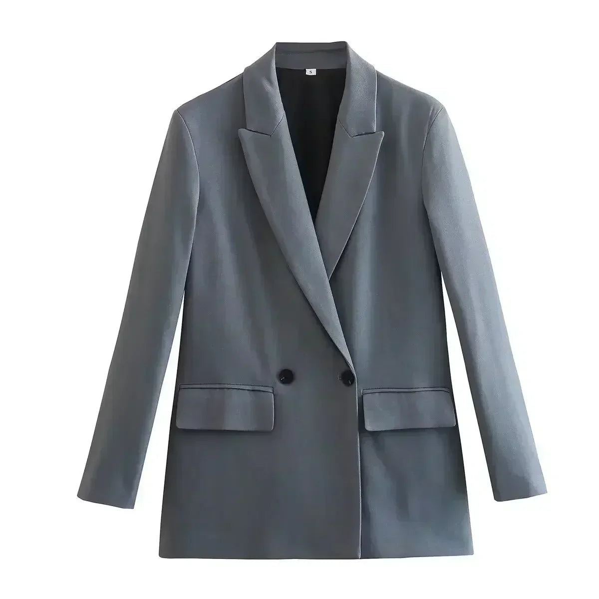 Women 2023 New Fashion Flip pocket decoration Loose Double Breasted Casual Blazer Coat Vintage Long Sleeve Female