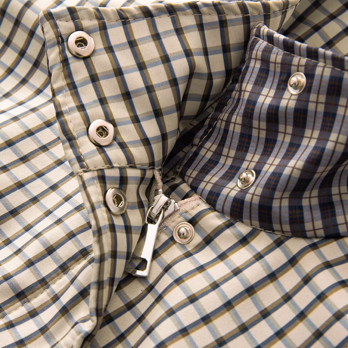 Women's stand collar casual waist cinched plaid Coat