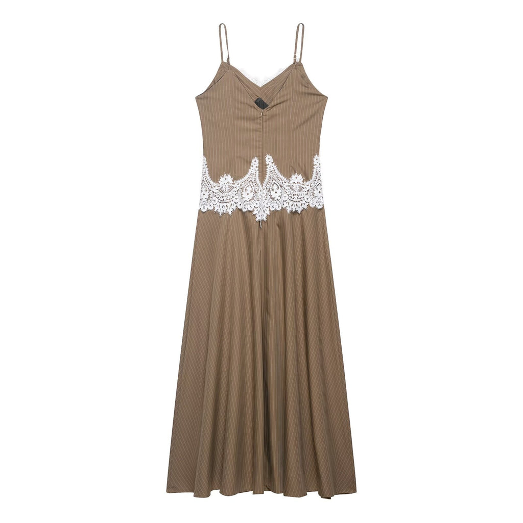 Women's lace patchwork suspender MIDI dress