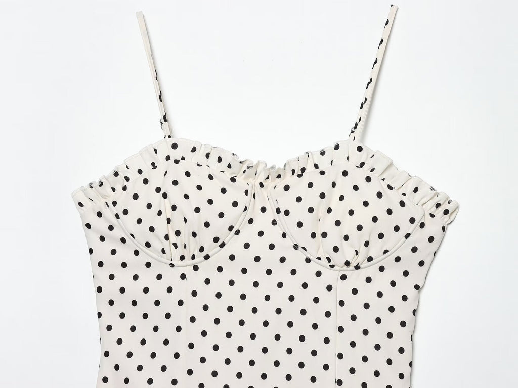 Women's tight corset style polka dot MIDI dress
