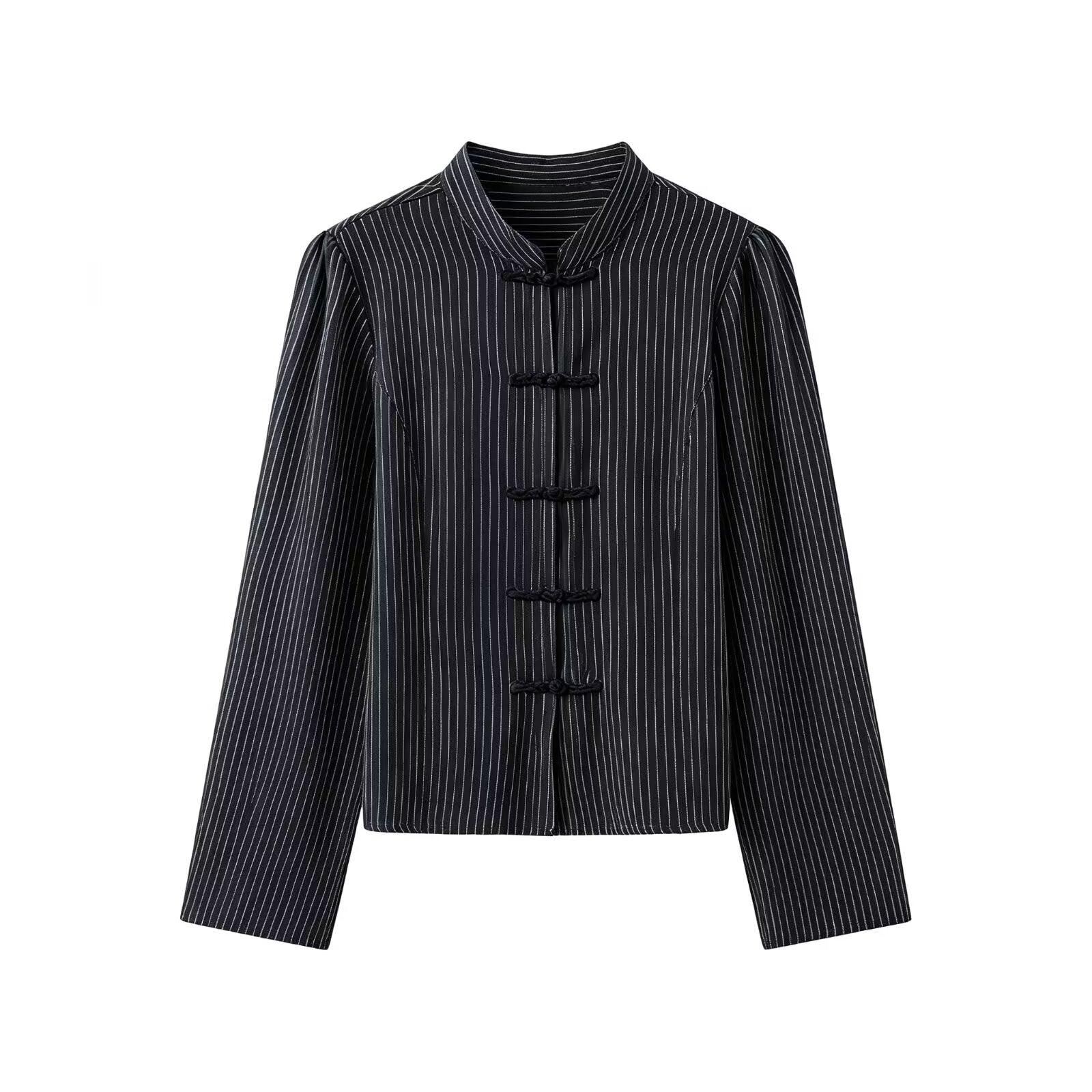 Women's O Neck striped rope button shirt