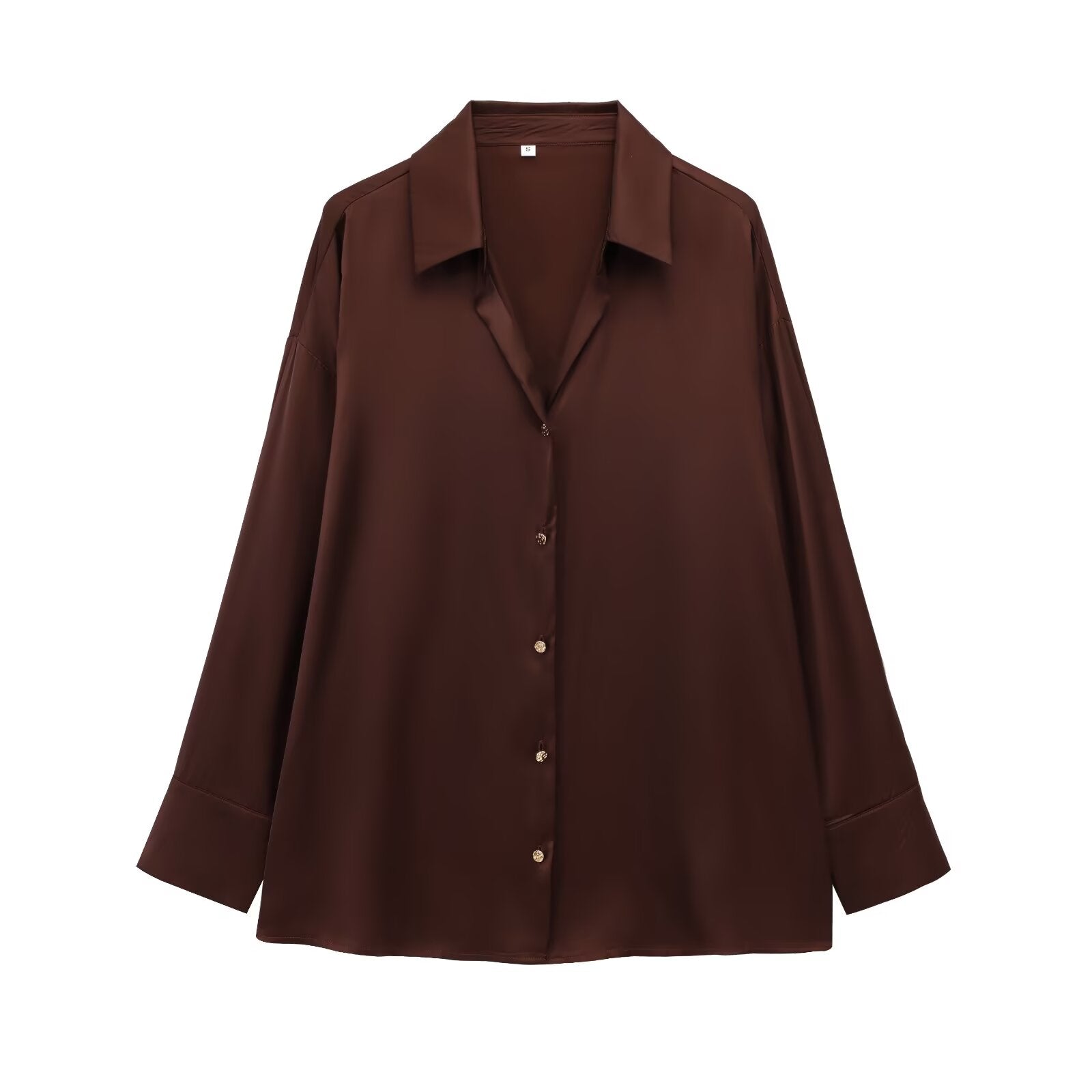 Women's new fashion casual single breasted shirt long sleeved satin textured shirt
