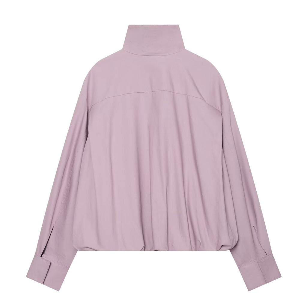 Women's pleated design stand collar zipper Coat