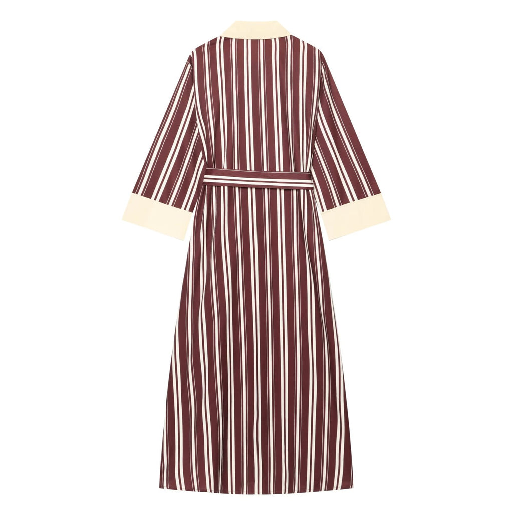 Women's with belt striped shirt style MIDI dress