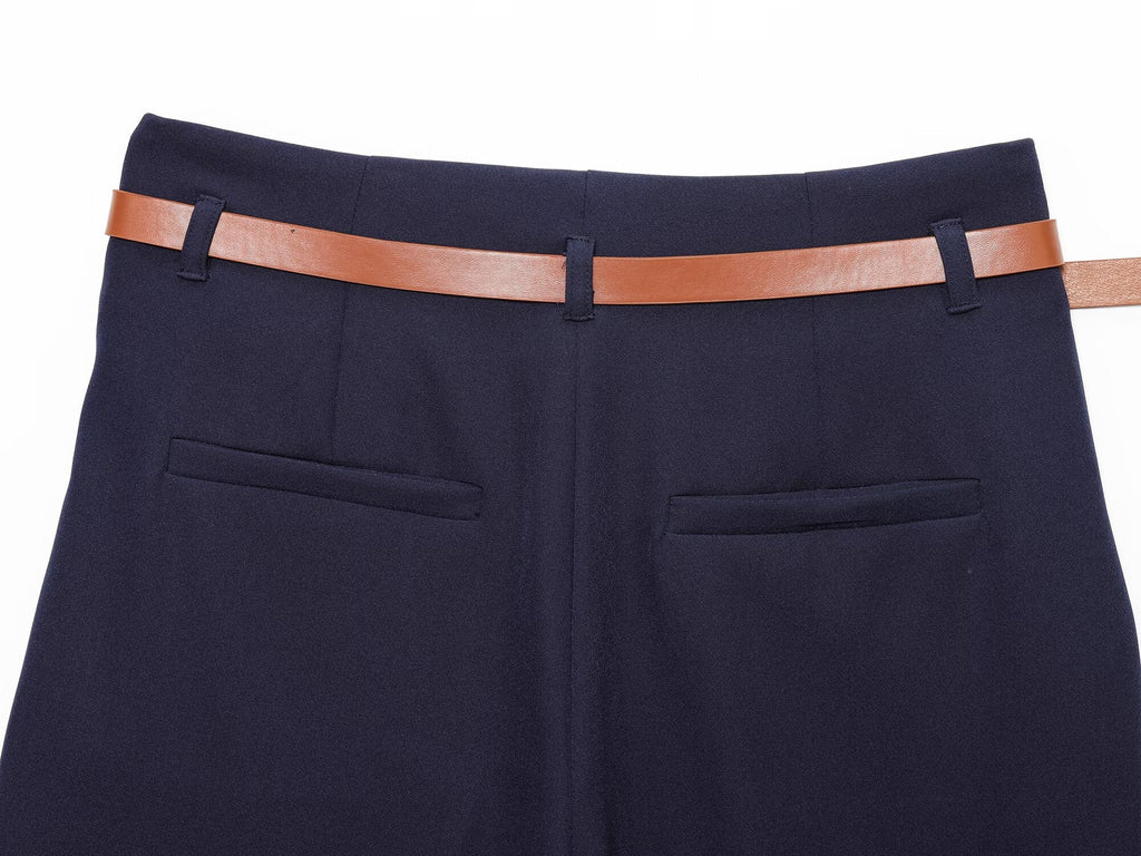 Women's with Belt rolled hem design casual pants