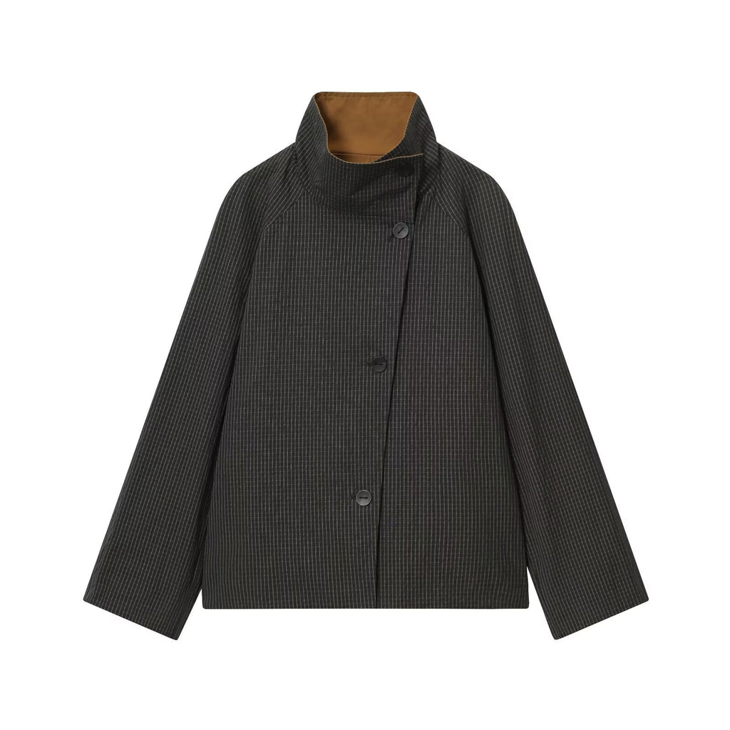 Women's short double-sided wear plaid windbreaker Coat