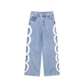Women's hollow design high waisted straight jeans
