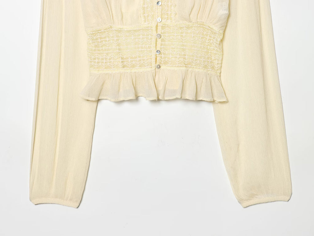 Women's slim V-neck lace chiffon shirt