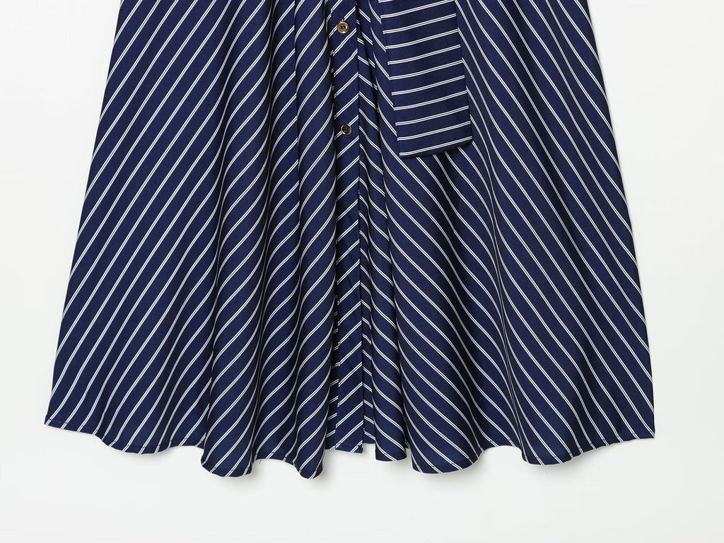 Women's with belt striped shirt style dress
