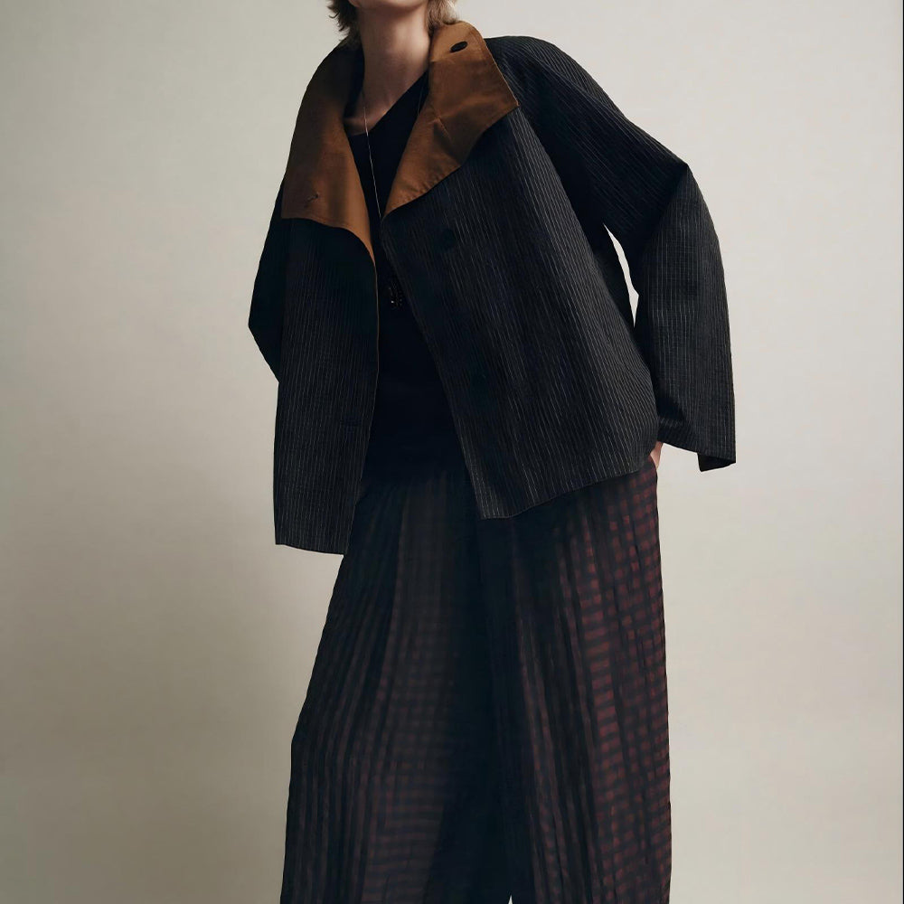Women's short double-sided wear plaid windbreaker Coat