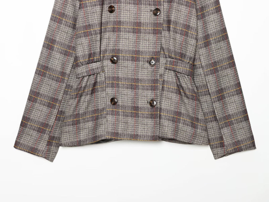 Women's straps decorative checkered Blazer Coat
