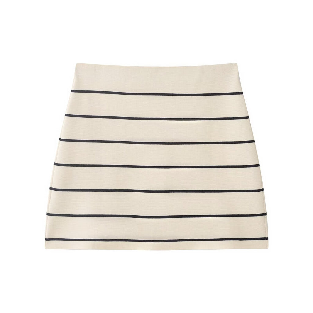 suit Women's 2 pieces striped short sleeved knitted Coat+Skirts