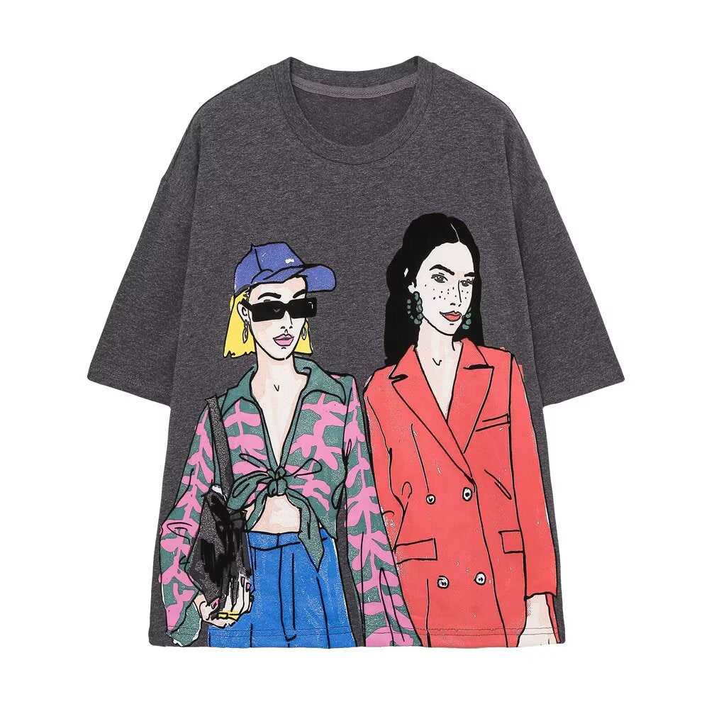 Letter printed T-shirt women's short sleeved O-neck loose T-shirt 2026 summer casual T-shirt