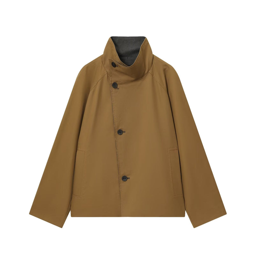 Women's short double-sided wear plaid windbreaker Coat