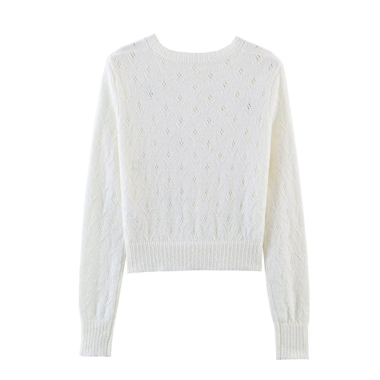 Women's floral embroidery hollowed out knitted cardigan
