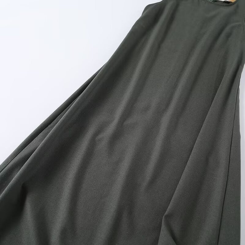 Women's solid sleeveless linen blended MIDI dress