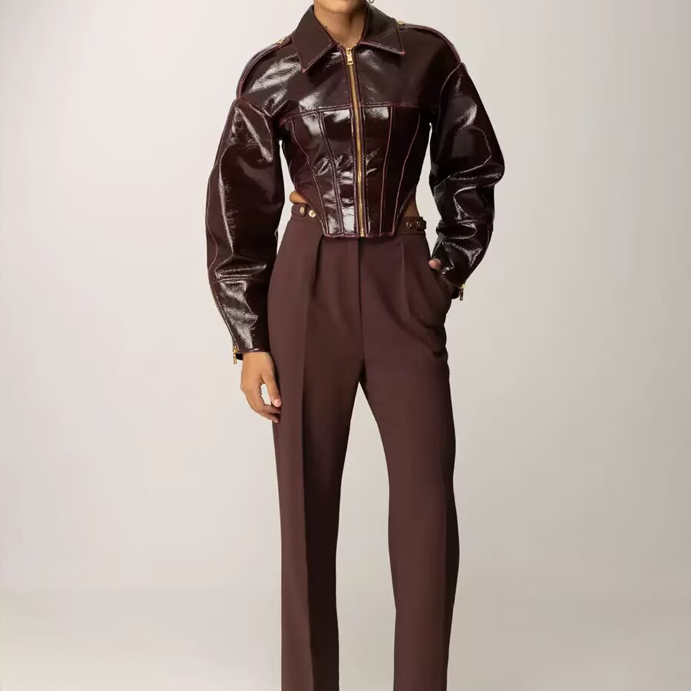 Women's retro short faux leather Coat