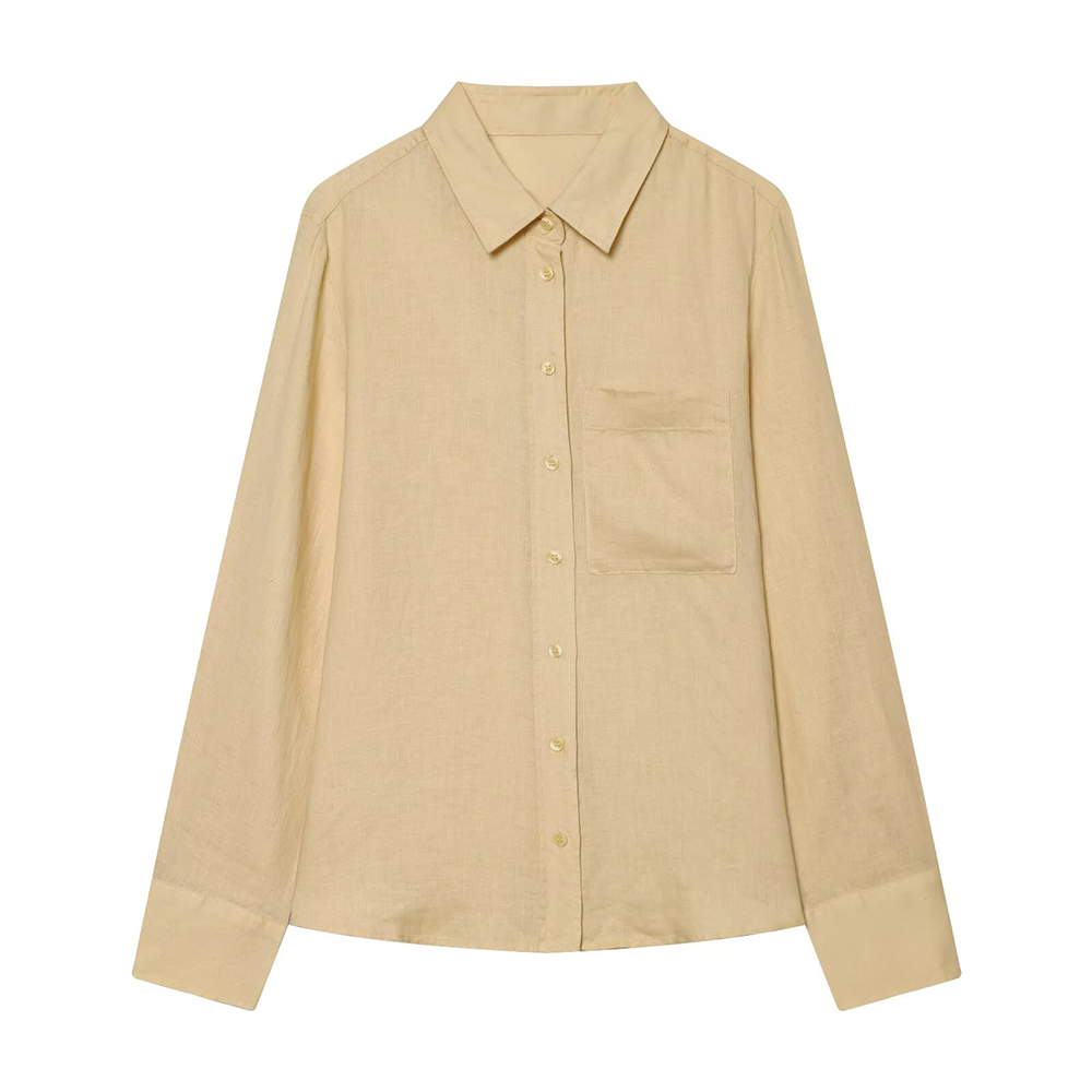 Women's linen blended linen long sleeved shirt