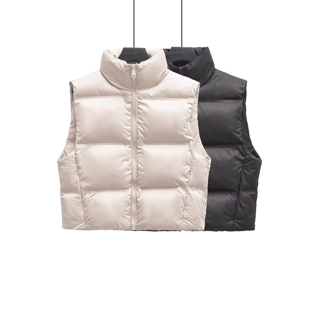 Women's short standing collar sleeveless cotton vest