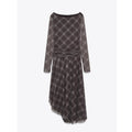 Women's 2025 New Fashion Grid tulle Asymmetric Midi Dress