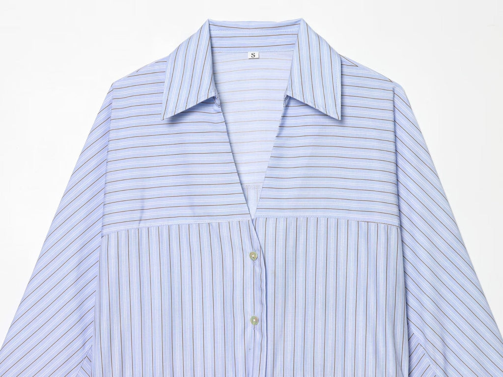Women's bow decoration casual striped shirt