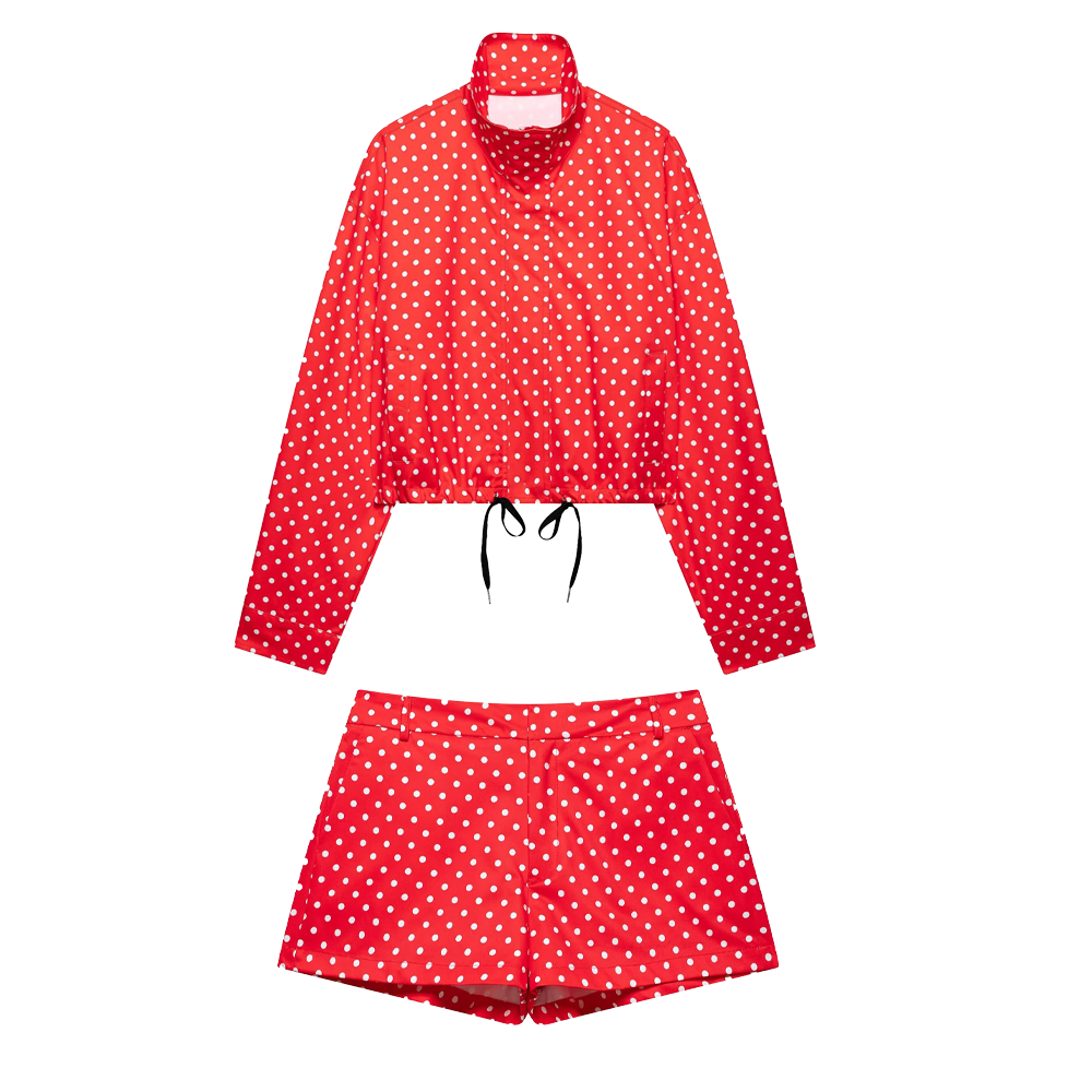 suit Women's 2 pieces polka dot chiffon Coat+shorts