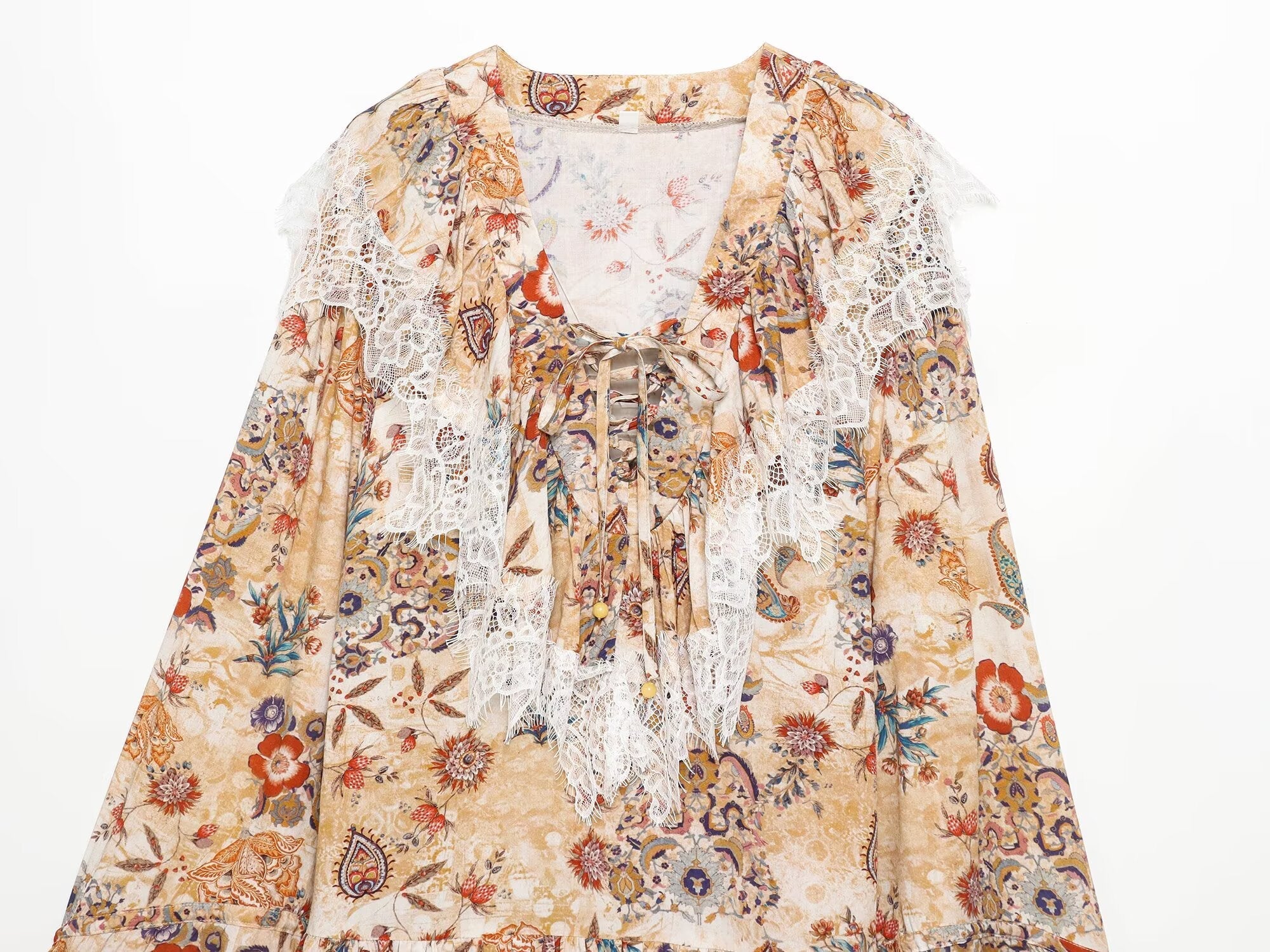 Women's lace decorative printed mini dress