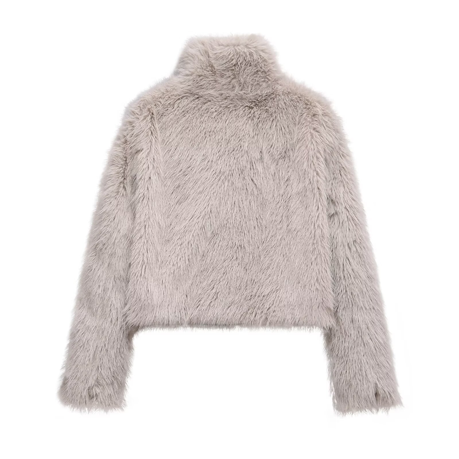 Women's faux fur effect short stand collar Coat