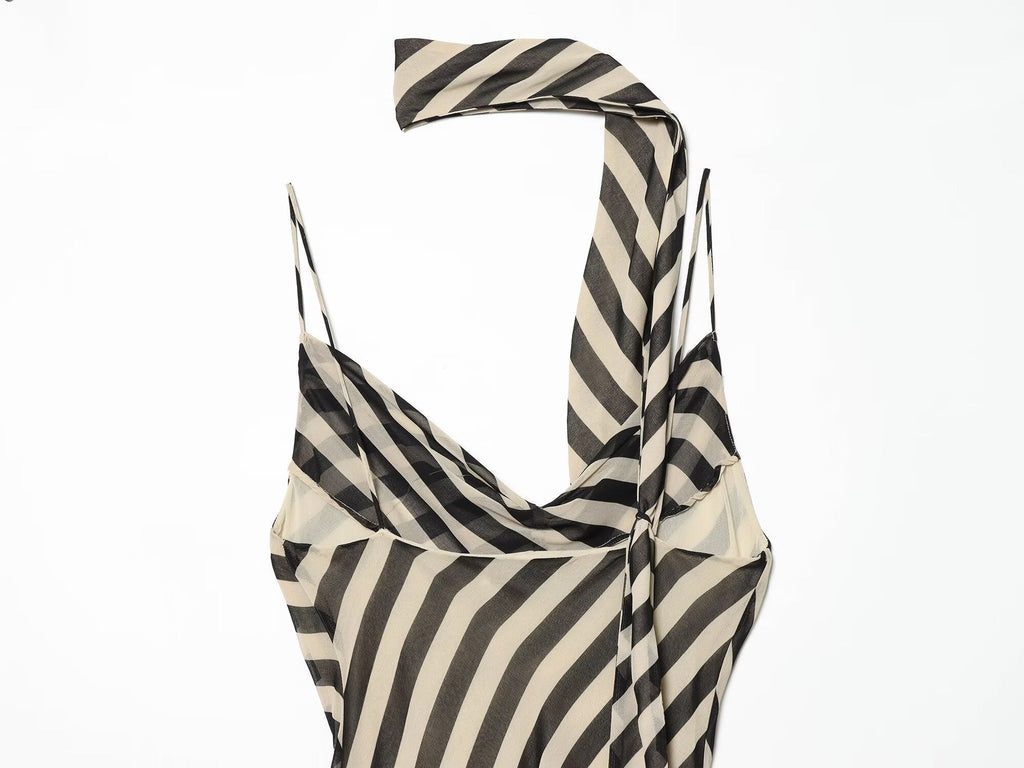 Women's ribbon decoration striped Swing collar dress