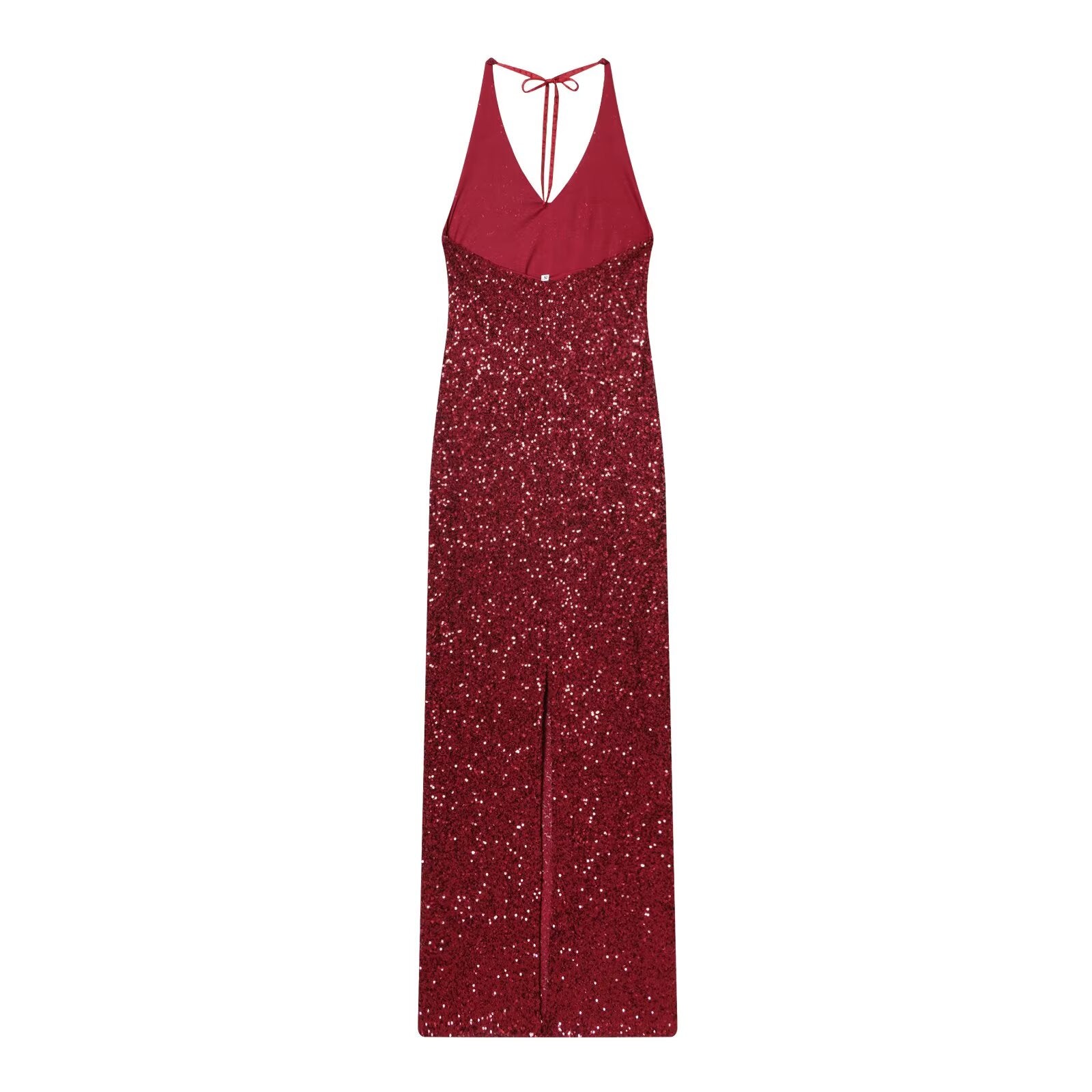 Women's pearl decoration hanging neck MIDI dress