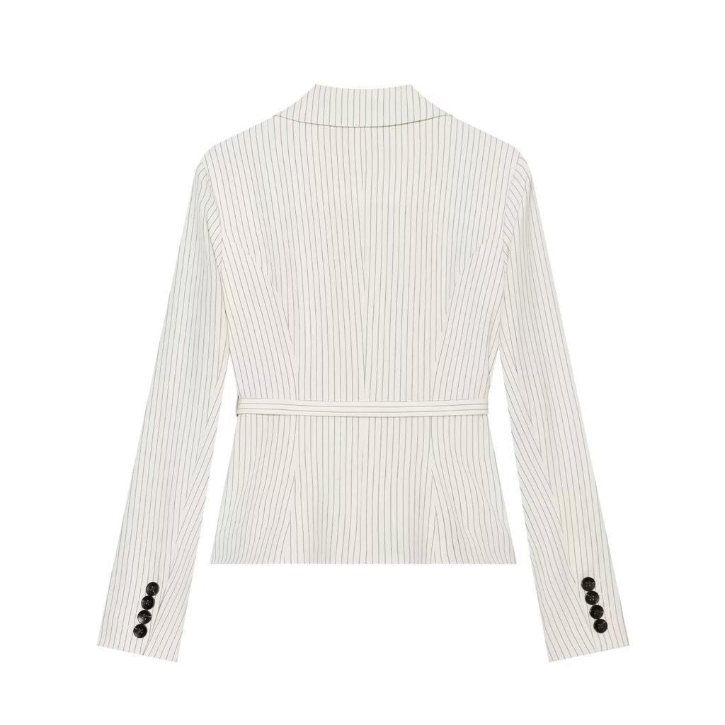 Women's with Belt striped lapel Blazer Coat
